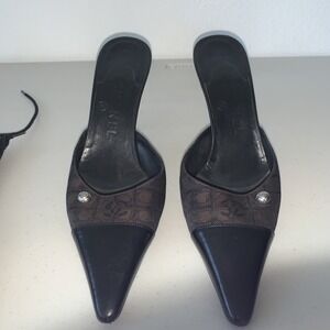 Chanel Travel Line Mules Canvas & Leather Pumps 38 EUR,  7-7.5 US